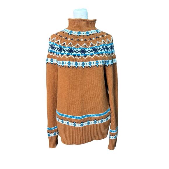 J Crew Southwestern Adobe Sz Small Wool Blend Fair Isle Rust Gold Aztec Sweater - Picture 1 of 7